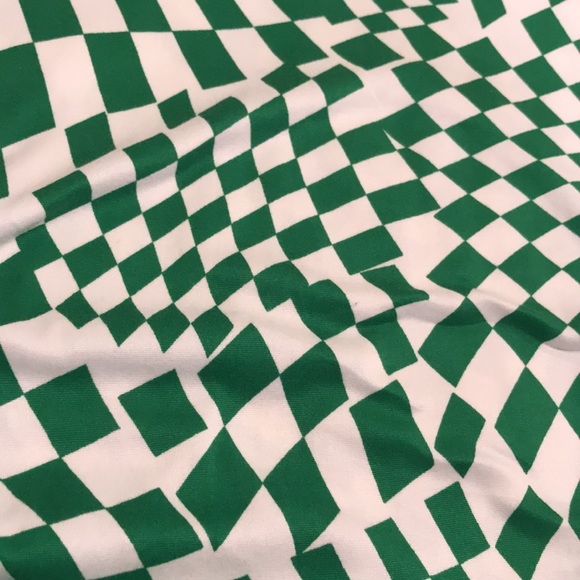 Dressed In LALA “Vibe Check Checkered Dress” Ruched Green White S - Picture 11 of 14